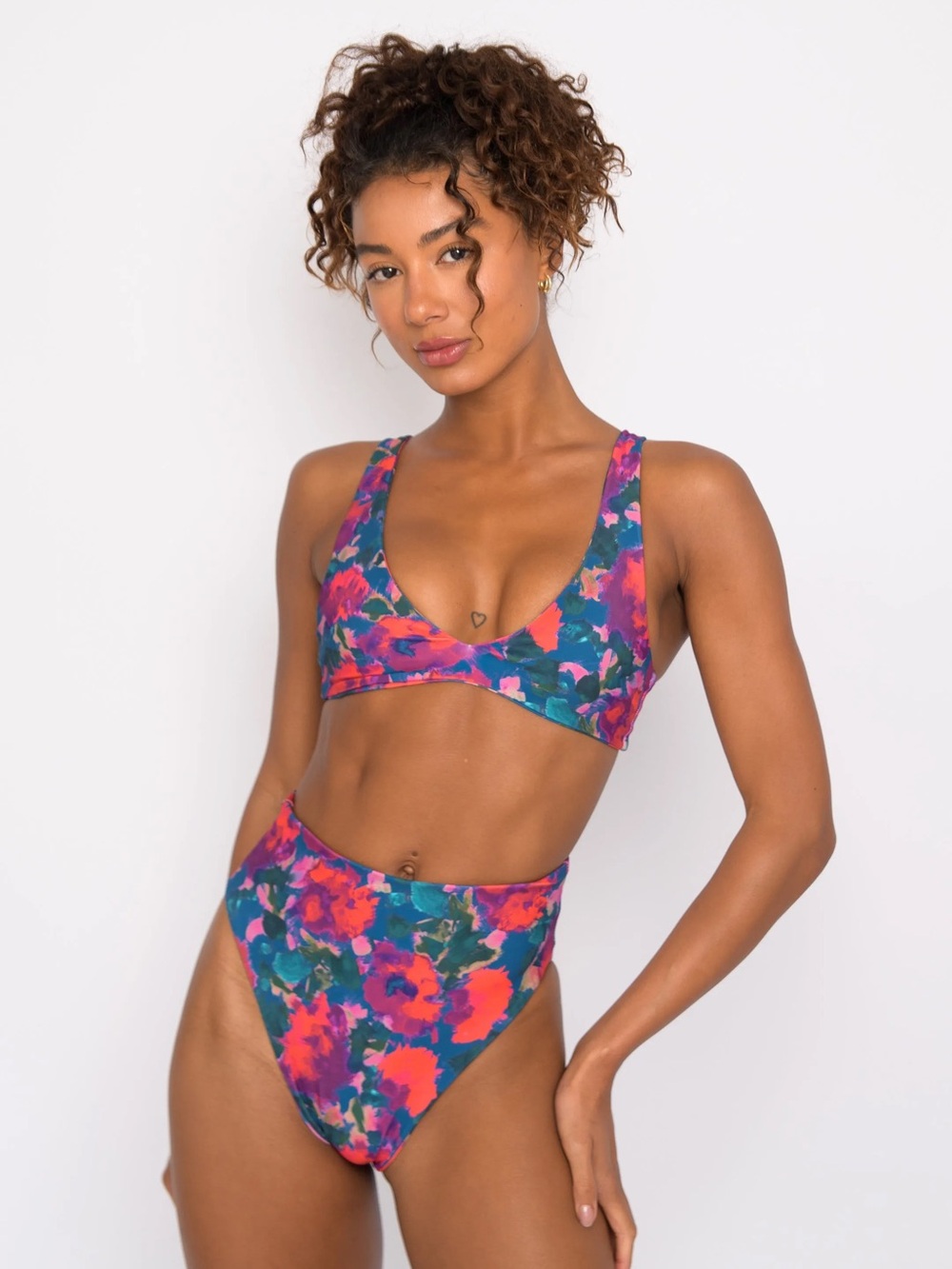 Skatie Floral High-Waist Bikini Set - Pink & Blue